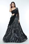 Buy_Vivek Patel_Black Crepe Embellished Pearl Asymmetric Sequin Lehenga Set With Shoulder Drape _at_Aza_Fashions