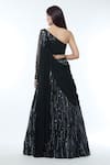 Shop_Vivek Patel_Black Crepe Embellished Pearl Asymmetric Sequin Lehenga Set With Shoulder Drape _at_Aza_Fashions