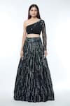 Vivek Patel_Black Crepe Embellished Pearl Asymmetric Sequin Lehenga Set With Shoulder Drape _Online_at_Aza_Fashions