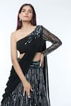 Buy_Vivek Patel_Black Crepe Embellished Pearl Asymmetric Sequin Lehenga Set With Shoulder Drape _Online_at_Aza_Fashions