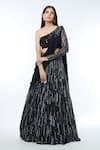 Vivek Patel_Black Crepe Embellished Pearl Asymmetric Sequin Lehenga Set With Shoulder Drape _at_Aza_Fashions