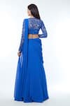 Shop_Vivek Patel_Blue Georgette Embellished 3d Floral Work V Blouse With Lehenga Saree _at_Aza_Fashions