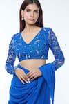 Vivek Patel_Blue Georgette Embellished 3d Floral Work V Blouse With Lehenga Saree _at_Aza_Fashions