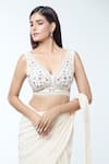 Buy_Vivek Patel_Ivory Georgette Embellished Floral Ruffle Detailed Pre-draped Saree With Blouse _Online_at_Aza_Fashions