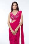 Buy_Vivek Patel_Fuchsia Georgette Embellished Ruffle Detailed Pre-draped Saree With Blouse _Online_at_Aza_Fashions