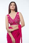 Shop_Vivek Patel_Fuchsia Georgette Embellished Ruffle Detailed Pre-draped Saree With Blouse _Online_at_Aza_Fashions