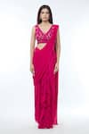 Vivek Patel_Fuchsia Georgette Embellished Ruffle Detailed Pre-draped Saree With Blouse _at_Aza_Fashions