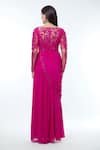 Shop_Vivek Patel_Fuchsia Georgette Embellished Cut Flower Cut-work Detailed Pre-draped Saree Gown _at_Aza_Fashions