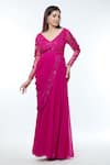 Shop_Vivek Patel_Fuchsia Georgette Embellished Cut Flower Cut-work Detailed Pre-draped Saree Gown _Online_at_Aza_Fashions