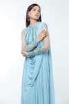 Shop_Vivek Patel_Blue Georgette Embellished Cut Flower V Cut-work Pre-draped Saree Gown _Online_at_Aza_Fashions