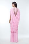 Shop_Vivek Patel_Pink Georgette Embellished 3d Floral Round Neck Pre-draped Saree Gown _at_Aza_Fashions