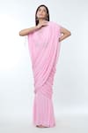 Buy_Vivek Patel_Pink Georgette Embellished 3d Floral Round Bead Saree Gown _Online_at_Aza_Fashions