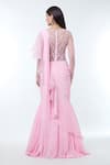 Shop_Vivek Patel_Pink Georgette Embellished 3d Floral V Pre-draped Saree Gown _at_Aza_Fashions