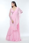 Shop_Vivek Patel_Pink Georgette Embellished 3d Floral V Pre-draped Saree Gown _Online_at_Aza_Fashions