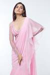 Vivek Patel_Pink Georgette Embellished 3d Floral V Pre-draped Saree Gown _at_Aza_Fashions