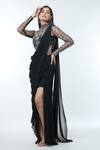 Vivek Patel_Black Georgette Embellished Pearl High Sequin Pre-draped Saree Gown _Online_at_Aza_Fashions