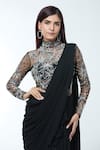 Shop_Vivek Patel_Black Georgette Embellished Pearl High Sequin Pre-draped Saree Gown _Online_at_Aza_Fashions