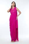 Buy_Vivek Patel_Fuchsia Georgette Embellished 3d Floral High Draped Gown _Online_at_Aza_Fashions