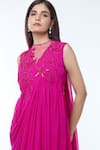 Shop_Vivek Patel_Fuchsia Georgette Embellished 3d Floral High Draped Gown _Online_at_Aza_Fashions