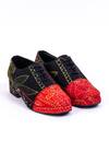 Buy_Jeetinder Sandhu_Multi Color Kantha Embroidered Blocked Shoes _at_Aza_Fashions