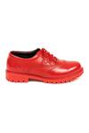 Shop_Jeetinder Sandhu_Red Leather Brogue Pattern Shoes _at_Aza_Fashions