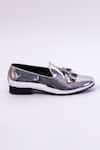 Shop_Jeetinder Sandhu_Silver Rexine Tasseled Loafers _at_Aza_Fashions