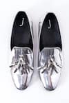 Buy_Jeetinder Sandhu_Silver Rexine Tasseled Loafers _Online_at_Aza_Fashions