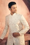 Buy_Alaya Advani_Off White Viscose Satin Embroidered Pearl Floral Sherwani Set _Online_at_Aza_Fashions