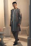 Buy_Alaya Advani_Grey Silk Embroidered Mirror Sherwani Jacket Set _Online_at_Aza_Fashions