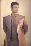 Shop_Alaya Advani_Purple Silk Blend Embroidered Thread Sherwani Jacket Set _Online_at_Aza_Fashions