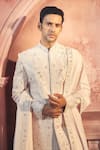 Alaya Advani_Pink Silk Blend Embroidered Cutdana And Bead Sherwani Set _at_Aza_Fashions