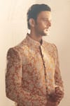 Shop_Alaya Advani_Orange Sherwani Pure Organza Embroidered Thread Floral And Pant Set _Online_at_Aza_Fashions