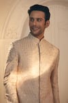 Shop_Alaya Advani_Beige Satin Silk Embroidered Cutdana Sherwani And Pant Set _at_Aza_Fashions