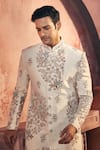 Shop_Alaya Advani_Off White Polyester Viscose Blend Indonesia Floral Sherwani Jacket Set _at_Aza_Fashions