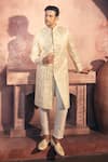 Buy_Alaya Advani_Cream Silk Embroidered Foil Work Sherwani And Pant Set _at_Aza_Fashions