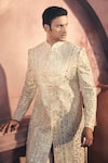 Shop_Alaya Advani_Cream Silk Embroidered Foil Work Sherwani And Pant Set _at_Aza_Fashions