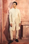 Buy_Alaya Advani_White Silk Embroidered Sequin Sherwani And Pant Set _at_Aza_Fashions