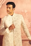 Shop_Alaya Advani_White Silk Embroidered Sequin Sherwani And Pant Set _at_Aza_Fashions