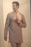 Alaya Advani_Purple Silk Embroidered Thread Self Sherwani And Pant Set _Online