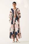 Buy_OFRIDA_Multi Color Cotton Linen Hand Painted Abstract V Neck Arise Kimono Top _at_Aza_Fashions