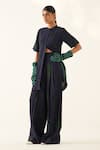 Buy_OFRIDA_Blue Cotton, Linen Mandarin Collar Last Mist Abstract Hand Painted Top _Online_at_Aza_Fashions