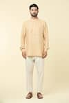 Buy_Arihant Rai Sinha_Beige Linen Plain Mandarin Collar Kurta 