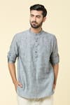 Buy_Arihant Rai Sinha_Grey Linen Plain Short Kurta _at_Aza_Fashions