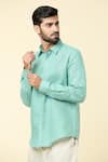 Buy_Arihant Rai Sinha_Blue Linen Plain Solid Shirt _at_Aza_Fashions