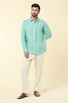 Buy_Arihant Rai Sinha_Blue Linen Plain Solid Shirt 