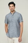 Buy_Arihant Rai Sinha_Grey Linen Textured Shirt Style Short Kurta _at_Aza_Fashions