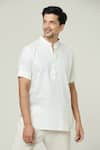 Buy_Arihant Rai Sinha_Cream Linen Solid Shirt Style Short Kurta _at_Aza_Fashions