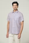 Buy_Arihant Rai Sinha_Purple Linen Solid Plain Collared Shirt _at_Aza_Fashions