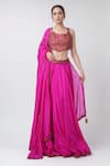 Buy_PUNIT BALANA_Fuchsia Embroidered Leaf Round Backless Blouse Lehenga Set _at_Aza_Fashions