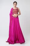 Buy_PUNIT BALANA_Fuchsia Embroidered Leaf Round Backless Blouse Lehenga Set _Online_at_Aza_Fashions